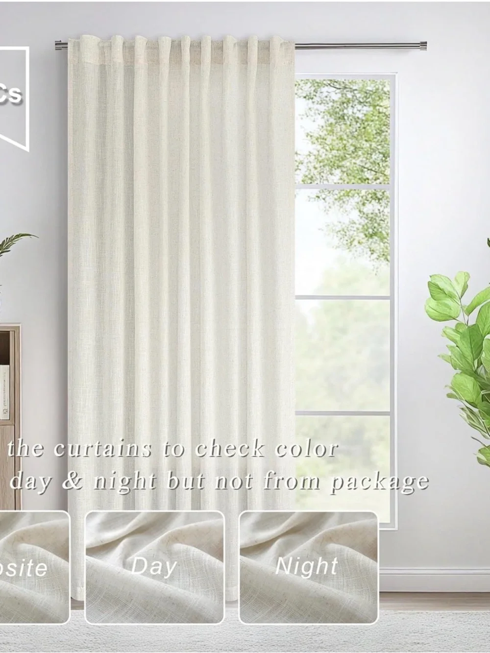 New Pitalk back tab linen blend sheer Curtains Natural 60X90In Long 2 Panels